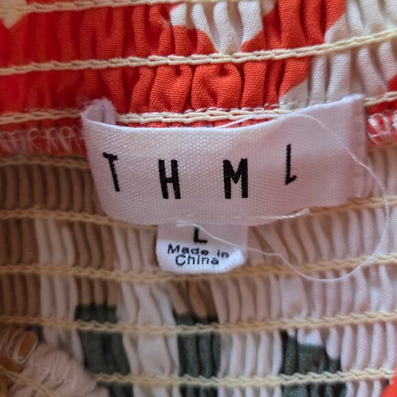 THML Anthropologie Blouse sz Large, Smocked, Flutter Sleeves, Bright Print - Picture 3 of 8